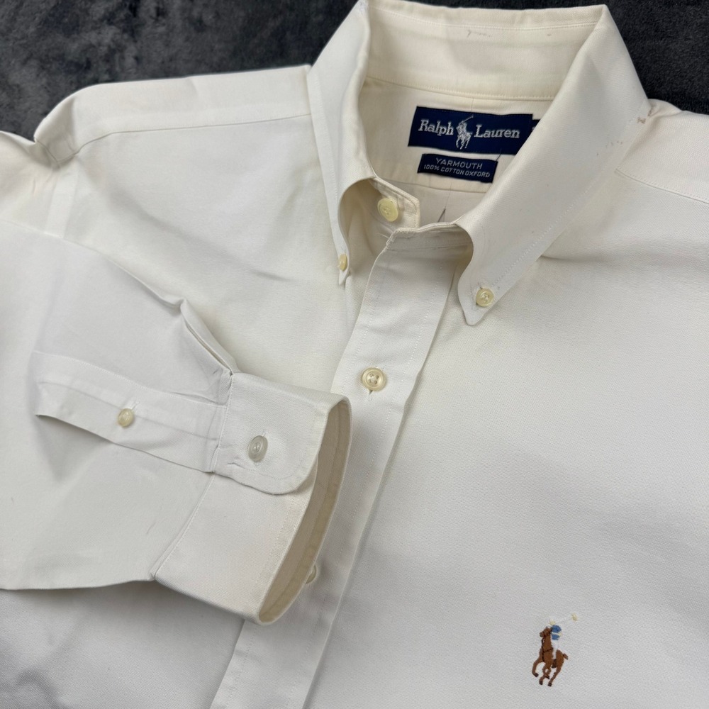 Ralph Lauren Yarmouth Mens 16.5 34/35 Cream Cotton Oxford Button Down Shirt